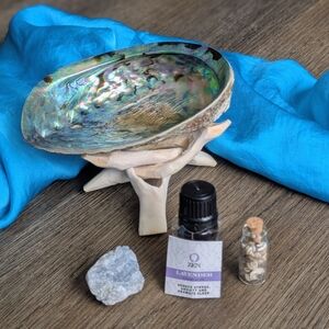 Abalone Shell Gift Set; Self-Care Coastal Kit: Lavender Oil, Geode, & Mini Shell